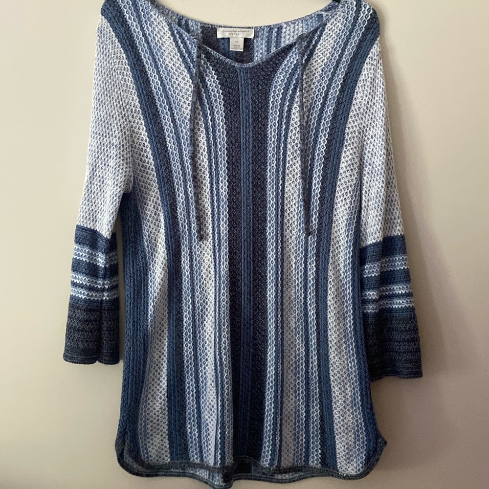 Women’s Christopher & Banks catamaran tunic knit top sweater blue striped LP